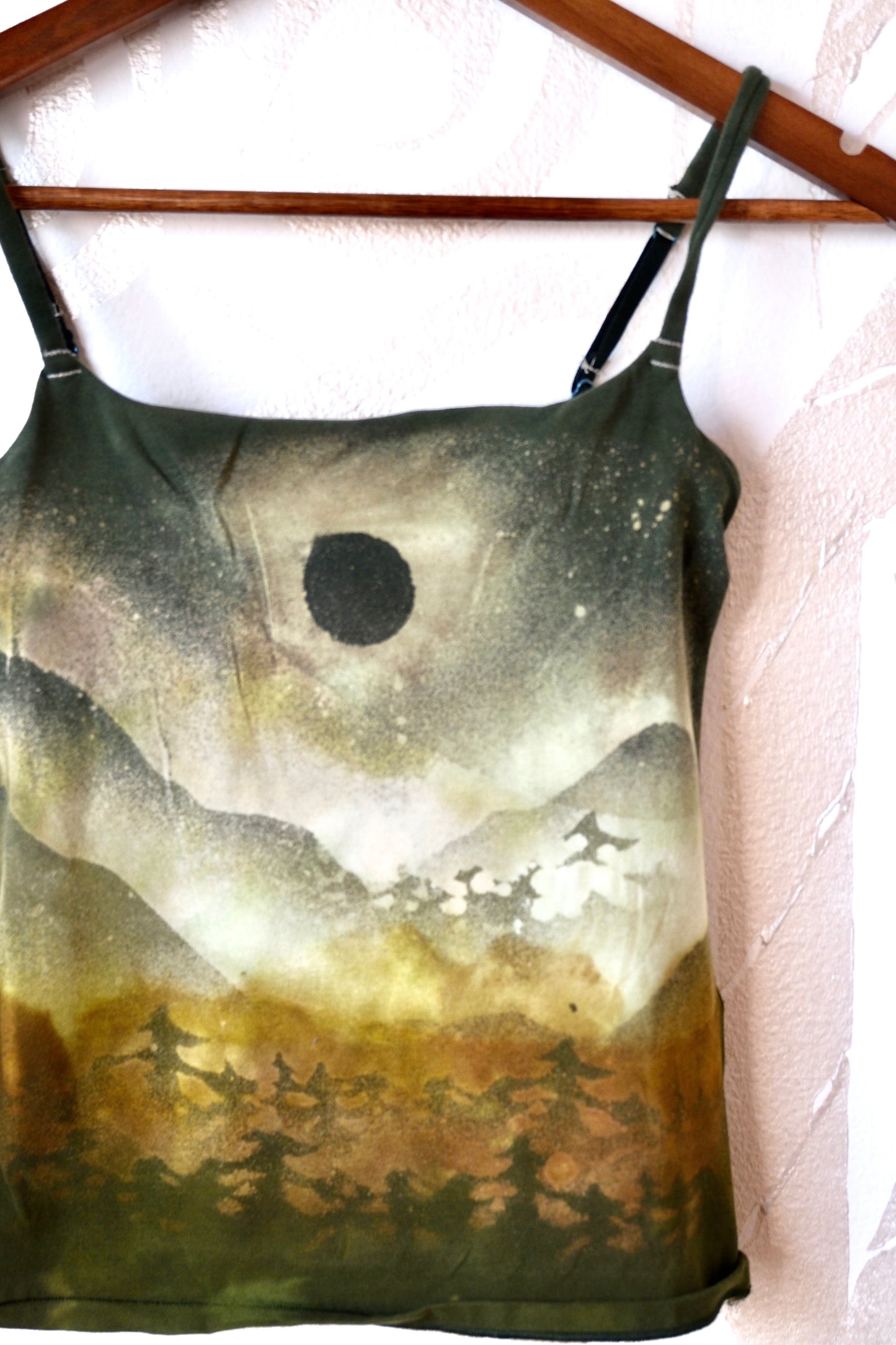 Small - ECLIPSE Over the Mountains-  Cami Tank Top - 91% organic cotton and 9% elastane