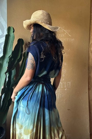 Petite (Fits XS/S/M) Tall Maxi Dress (can Hem If requested) And rise neckline too if needed - Grand Risings  -Tie Back - Transformable Maxi - 100% Fluid flowy novelty cotton - Limited version special fabric