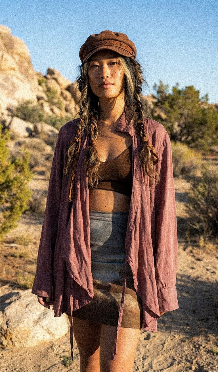 New Color! MTO - Mauve Long Sleeve Wrap Top - Made to Order - 4 weeks- Zhinh Basics- Lotus Agricultural waste vegan "Silk" Fabric