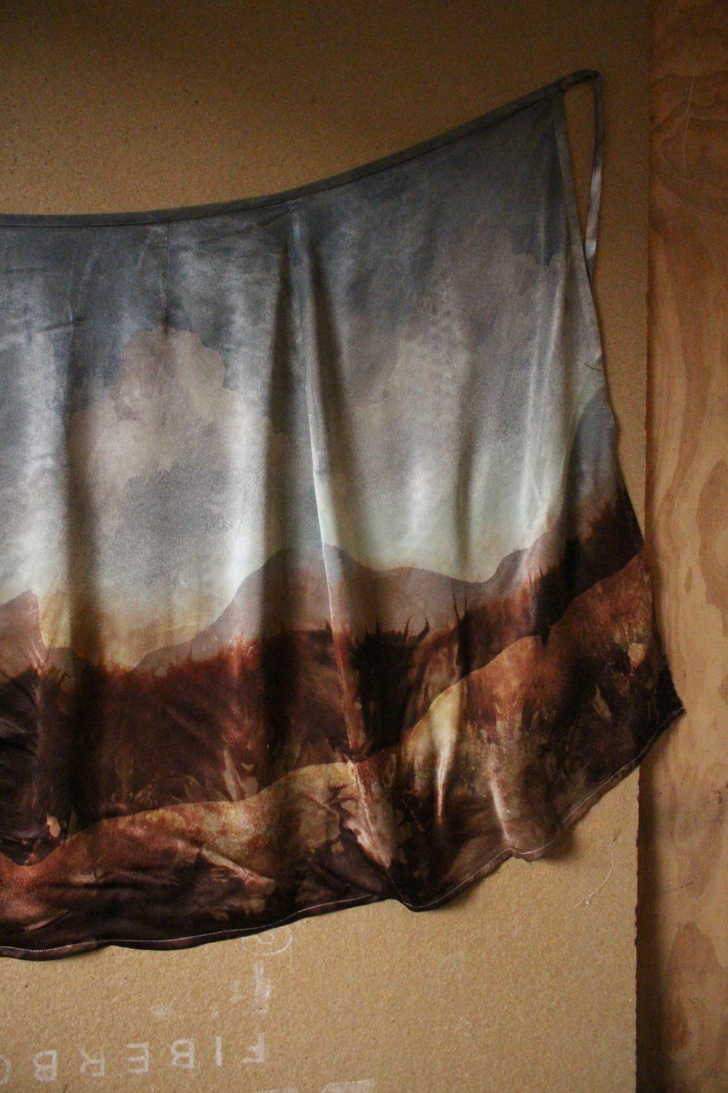 M/L- Autumn Fermenting - Landscape Tapestry Wrap Skirt- Made from Orange agricultural waste fabric "silk"