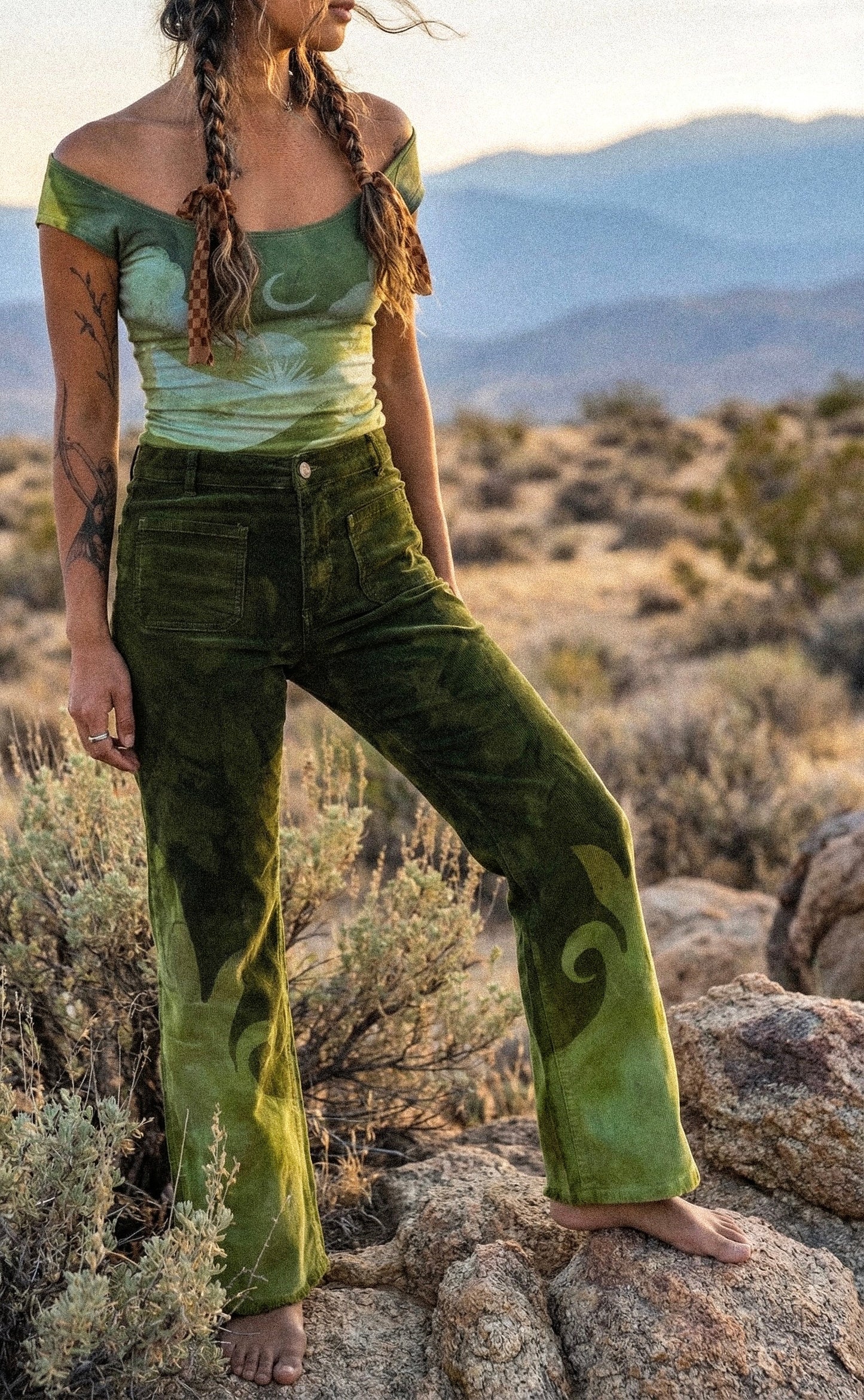 Small - Emerald Temple Swirl Pants - 100% Cotton Corduroy Pants - Hand dyed - Upcycled - Regenerazhinh