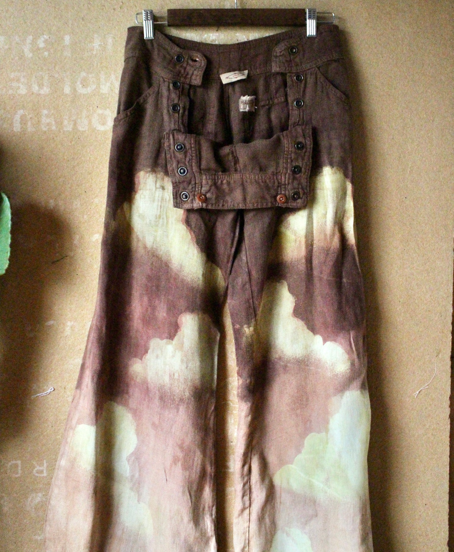 Small/Medium -Size 4 - Mauve Clouds - Tall  Low Rider Pants _Y2K Style - Wide Legged Bottom -Upcycled - Sitwell -