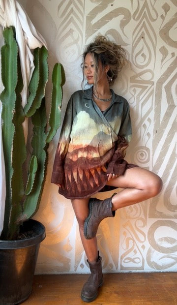S/M - Canyon Desert Day - Wrap Top - Lotus waste vegan "Silk"