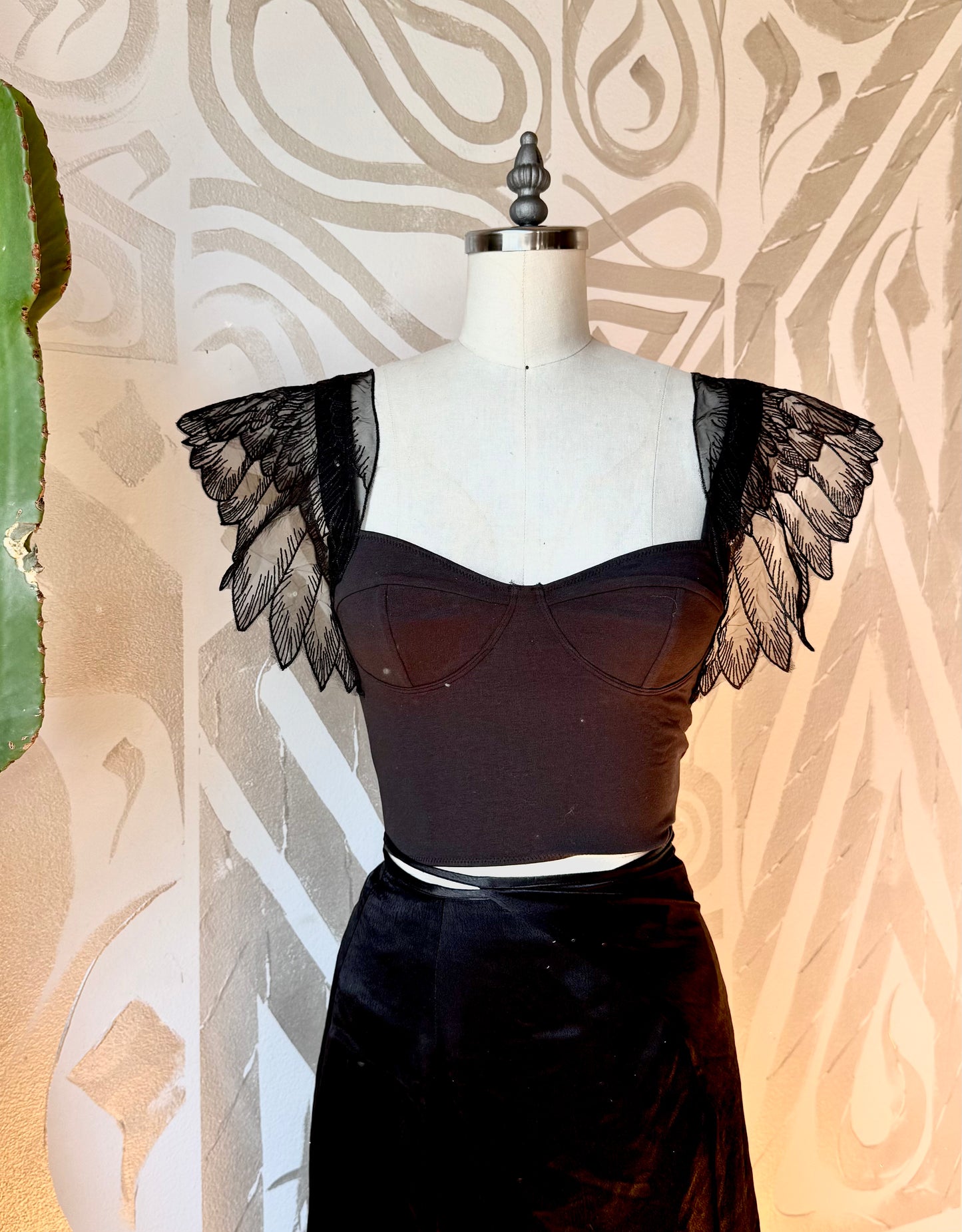 Black Moon Lillith Winged Top -Cotton Corset Bustier Tank Top- 90% Organic Cotton, 10% Elastane - 4 way stretch - RTS (ready to ship) & Pre-order