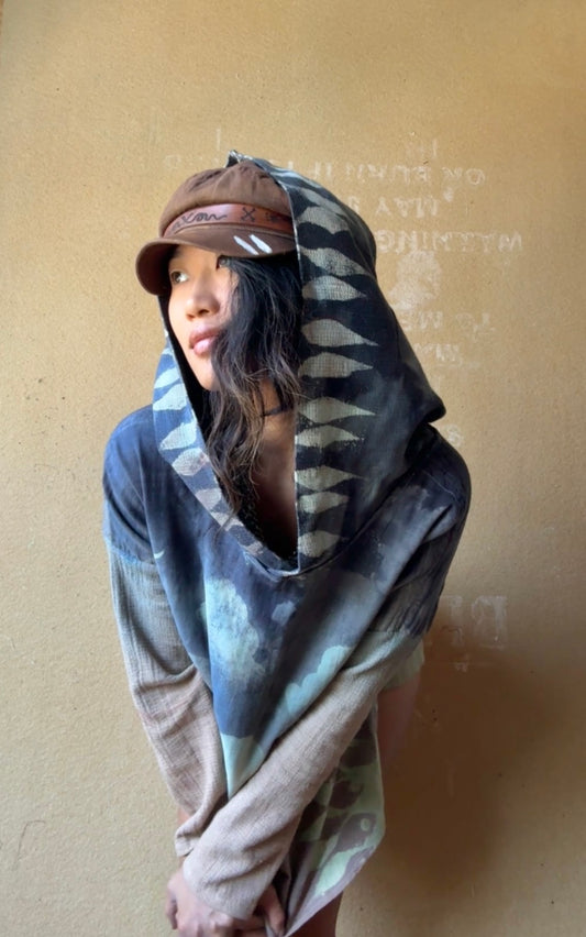 Small - Cloudy Daze Hoodie - Oversized SLouchy Longsleeve Sweatshirt- GIANT Hood- OOAK - Limited edition - 100%Cotton Triple layered heavyweight Gauze - 100%Cotton Open weave Cotton-