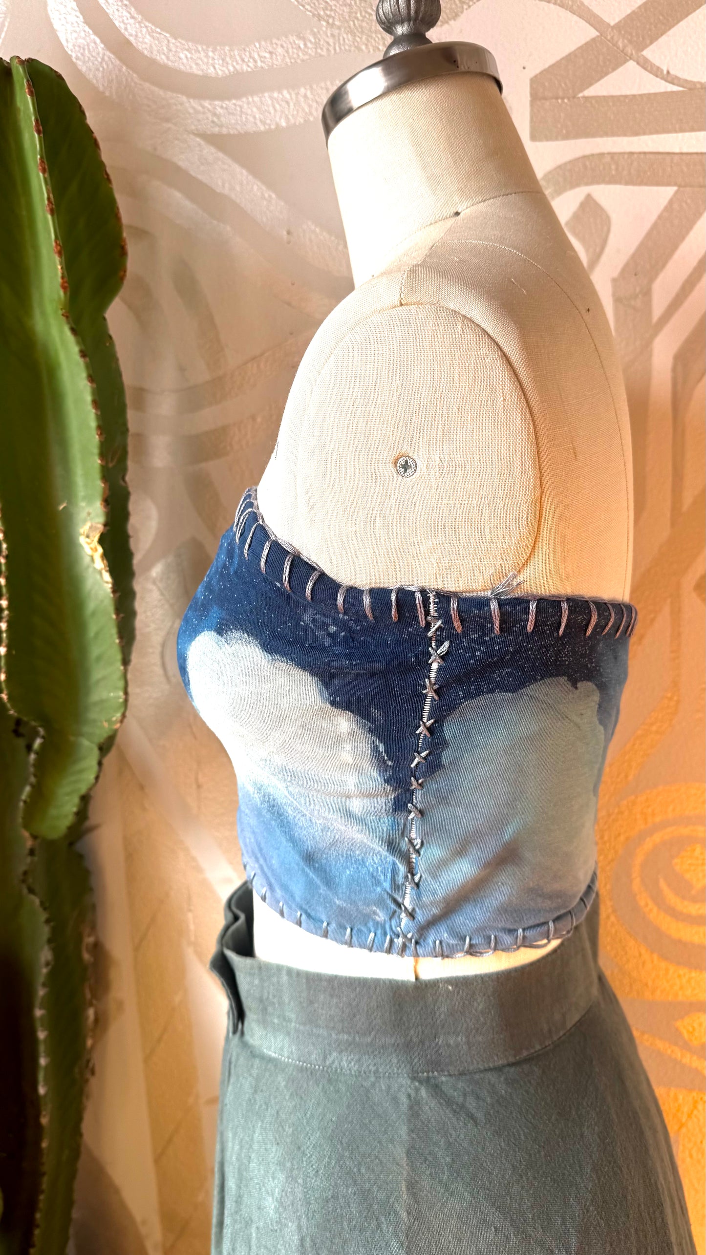 Medium- Blue Skies Tube Top - Hand Embroidered Details - 91% organic cotton and 9% elastane