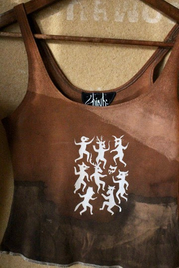 Small-  Celebration of Life over Canyons- OG Tank -Plant Dyed with Acorns - Painted with Iron and Bleach water-  Bamboo/Cotton/Spndx