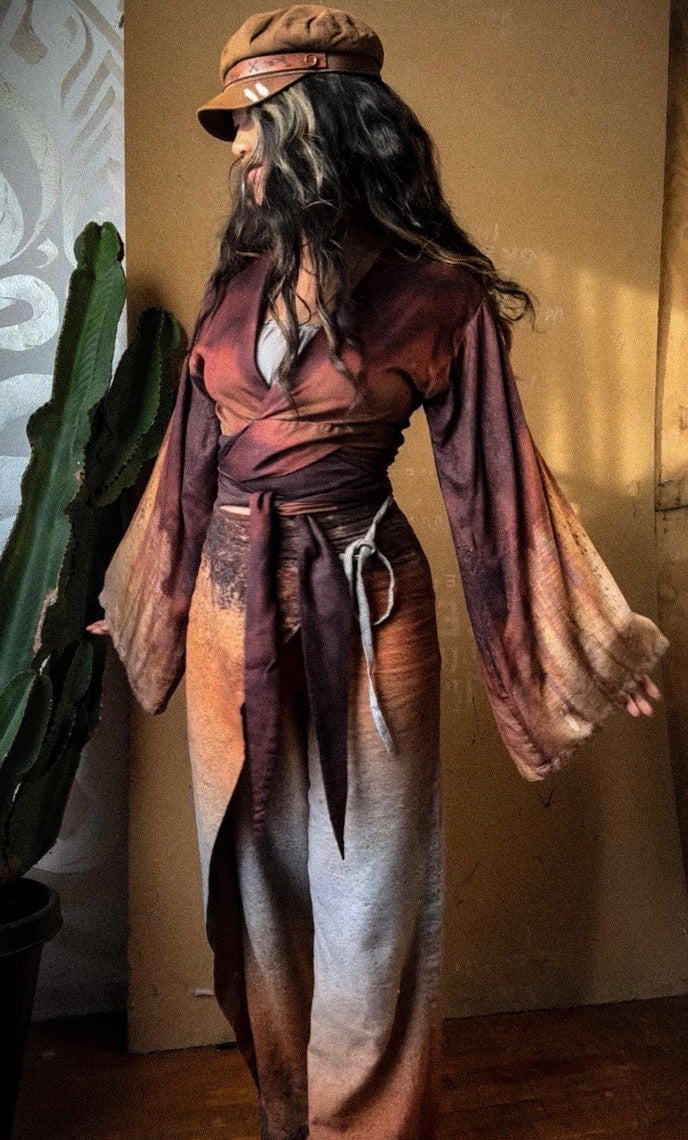 1 PRE-ORDER Slot - OXIDATION Of the World - Kimono Wrap top - Rusty Sign in Thailand - Milky Lotus Waste Fabric- XS/S  S/M.  M/L