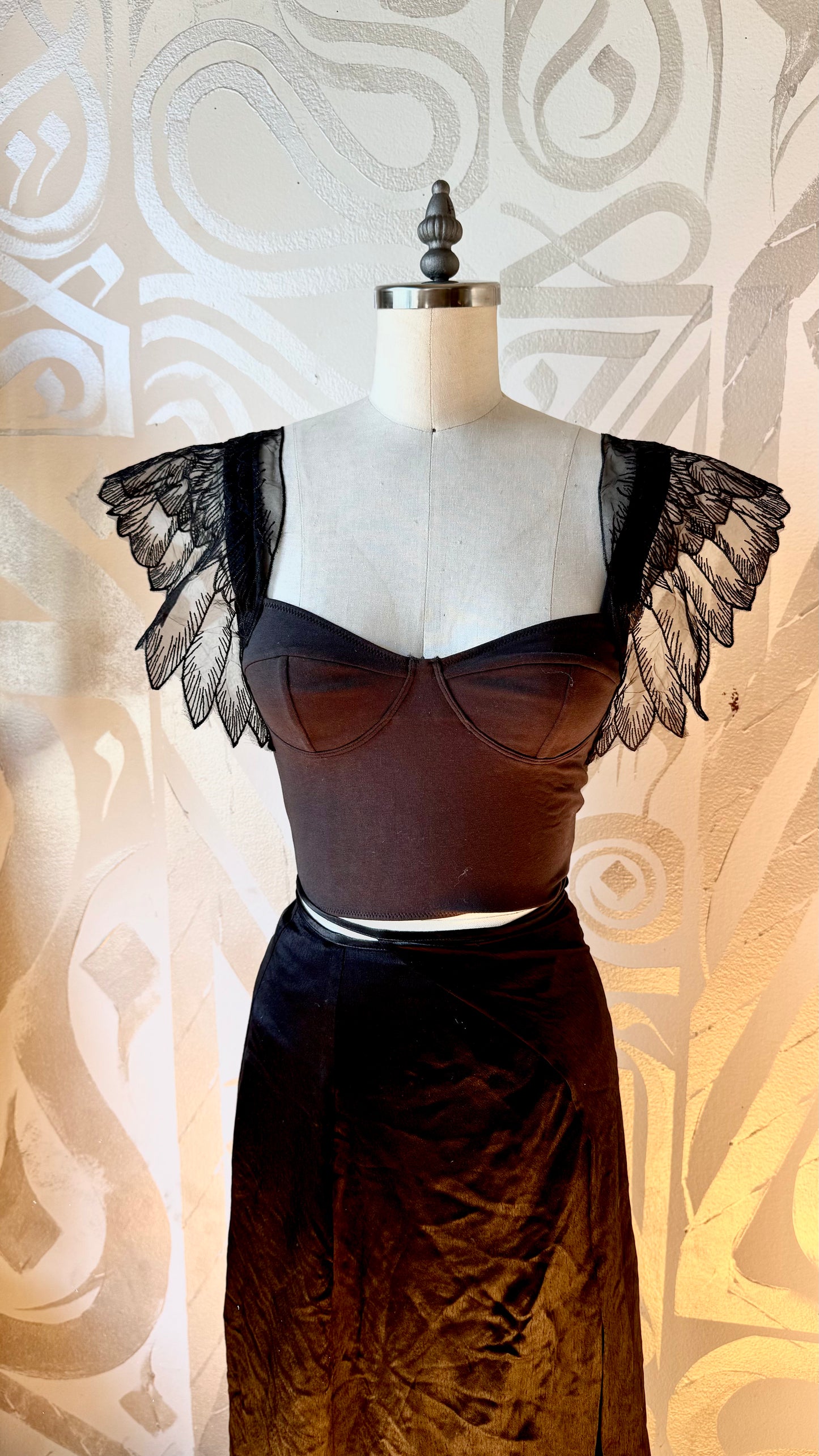 Black Moon Lillith Winged Top -Cotton Corset Bustier Tank Top- 90% Organic Cotton, 10% Elastane - 4 way stretch - RTS (ready to ship) & Pre-order