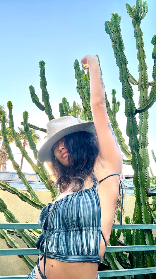 Zhinh Rise - Lapis & Sand Stone Top - 100% Vietnamese hand loomed silk - hand dyed