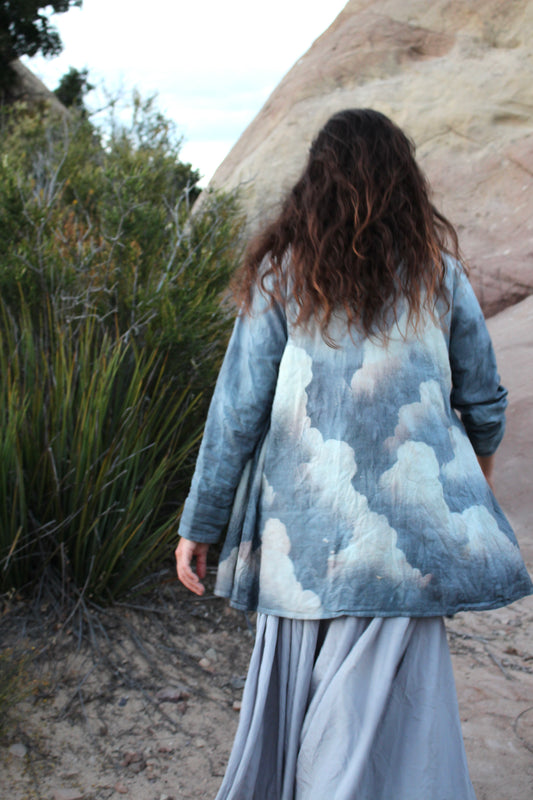 Pre-Order- BLUE CLOUDY SKIES Wrap Top/Cover Up S/M-M/L-- Made to order- Choose your Plant Medicine Fabric