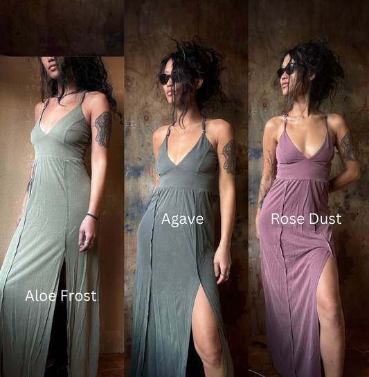 S/M or L/XL - Casual Frost Dress -Dead stock Bamboo Dress- Made in LA - one slit - stretchy/soft - Regenerative fashion