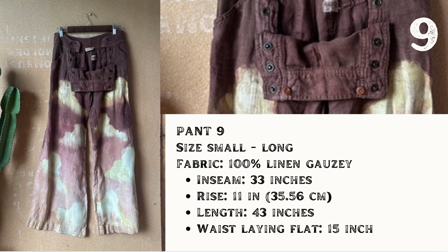 Small/Medium -Size 4 - Mauve Clouds - Tall  Low Rider Pants _Y2K Style - Wide Legged Bottom -Upcycled - Sitwell -