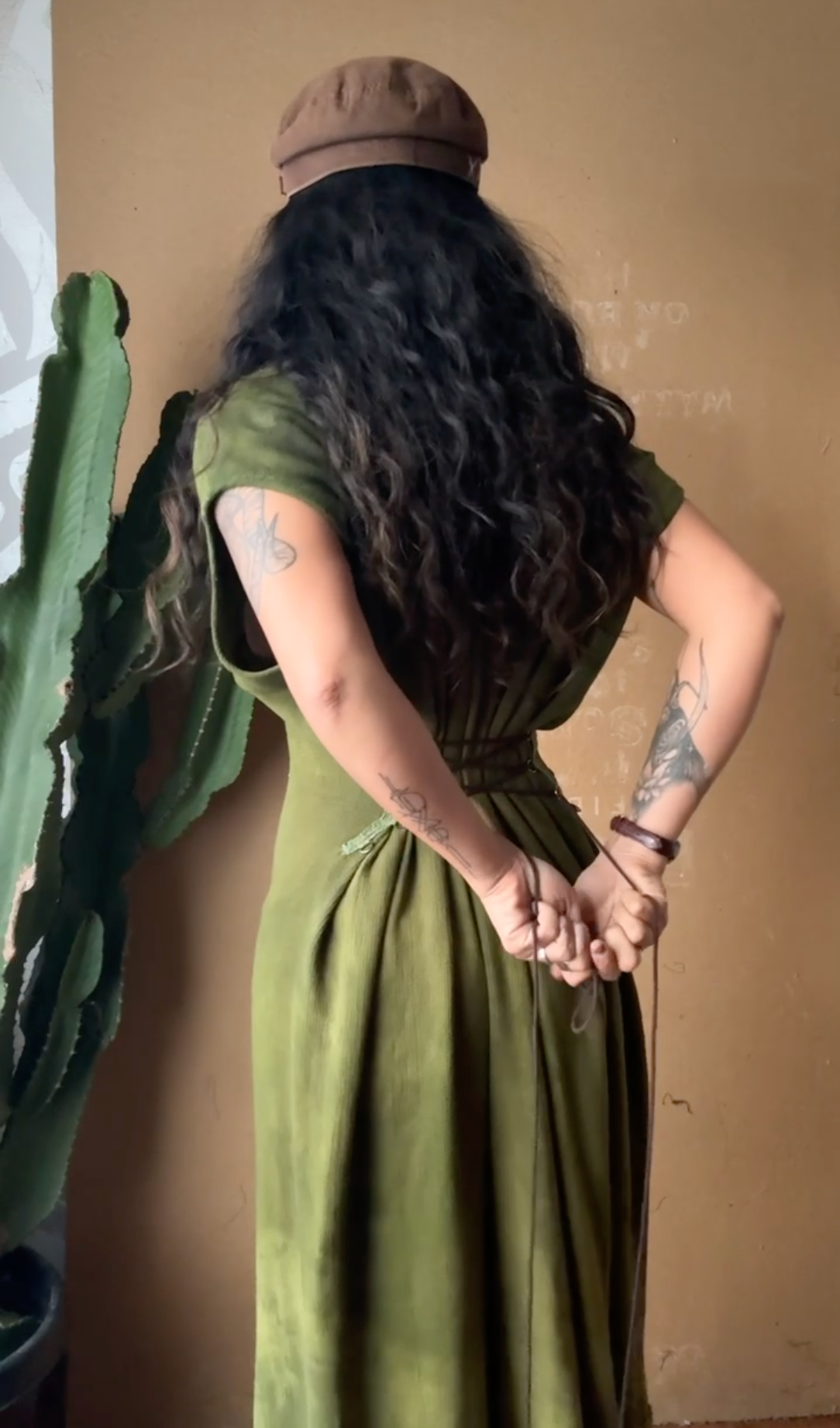 1 MTO Slot- The Moss Henka Dress- Maxi or Midi option -Made to Order (4weeks) Limited Series- Olive Green Henka Dress - 100% Novelty Cotton - Deadstock Fluid and very soft&textured - limited series- hand dyed in studio