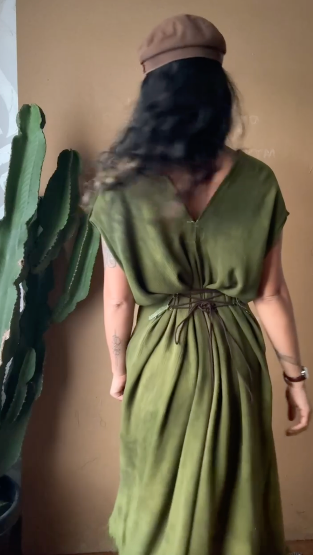 1 MTO Slot- The Moss Henka Dress- Maxi or Midi option -Made to Order (4weeks) Limited Series- Olive Green Henka Dress - 100% Novelty Cotton - Deadstock Fluid and very soft&textured - limited series- hand dyed in studio