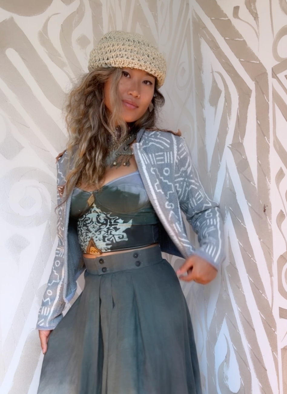 Blue Clay - 2 Mud Cloth Crop Jacket Custom Slots - Statement Jacket - Plant/Dyed Mud Dyed Printed Hand woven 100% Cotton - Authentic African Mud Cloth