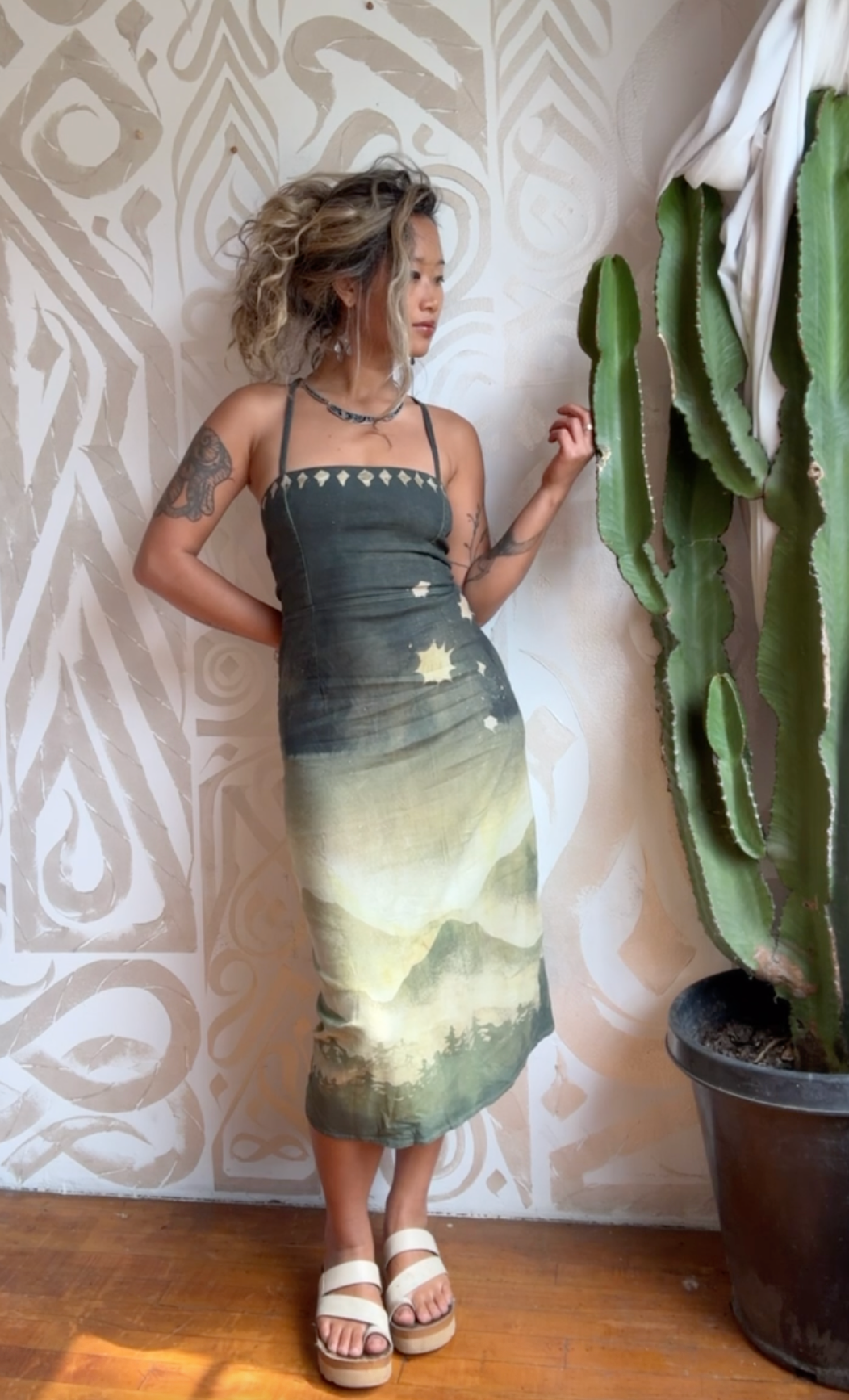 S/M (Fits SIze 4-6) - Emerald Hills Tie Back Dress - Linen / Rayon / Spandex - Upcycled - regeneration