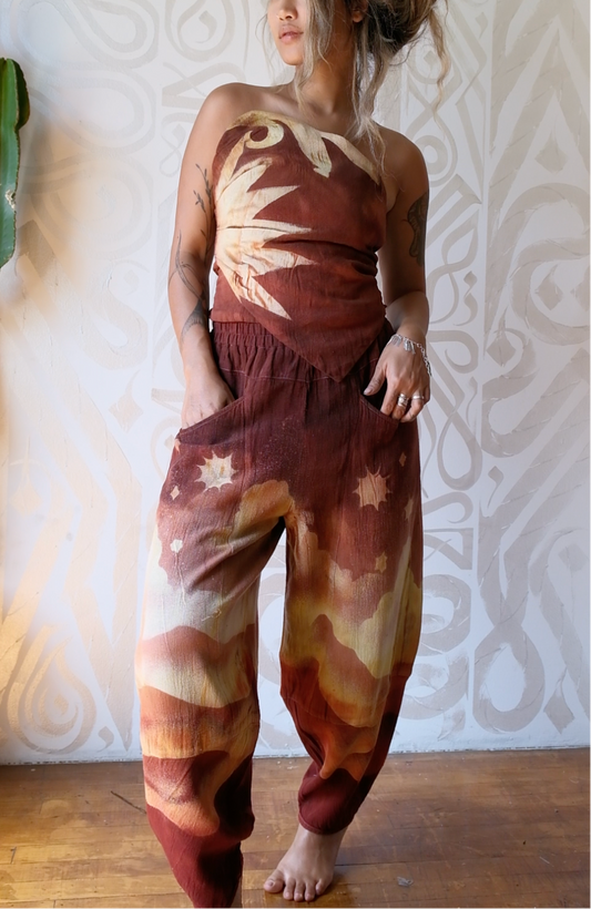RTS- Golden Hour - Terracotta Minute Parachute Pants -  100% Organic Hand loomed Kala Cotton - Limited Series