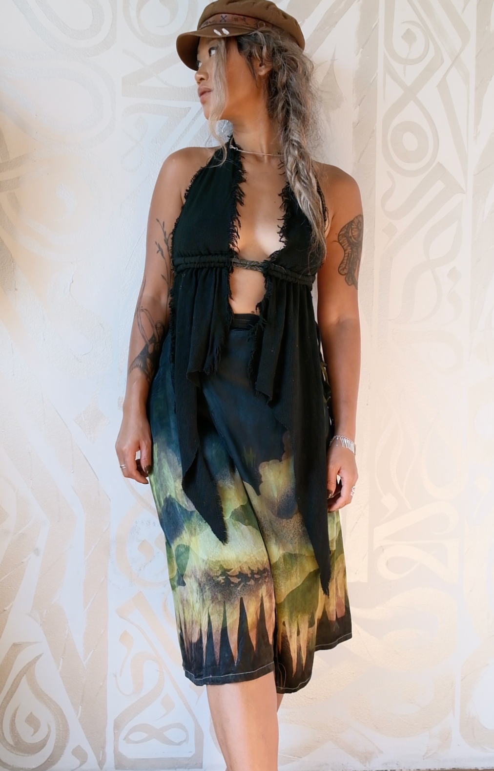 S/M - Mysteries of the Mountains - Tapestry Wrap Skirt- Orange Peel Waste Cellulose  vegan "silk"