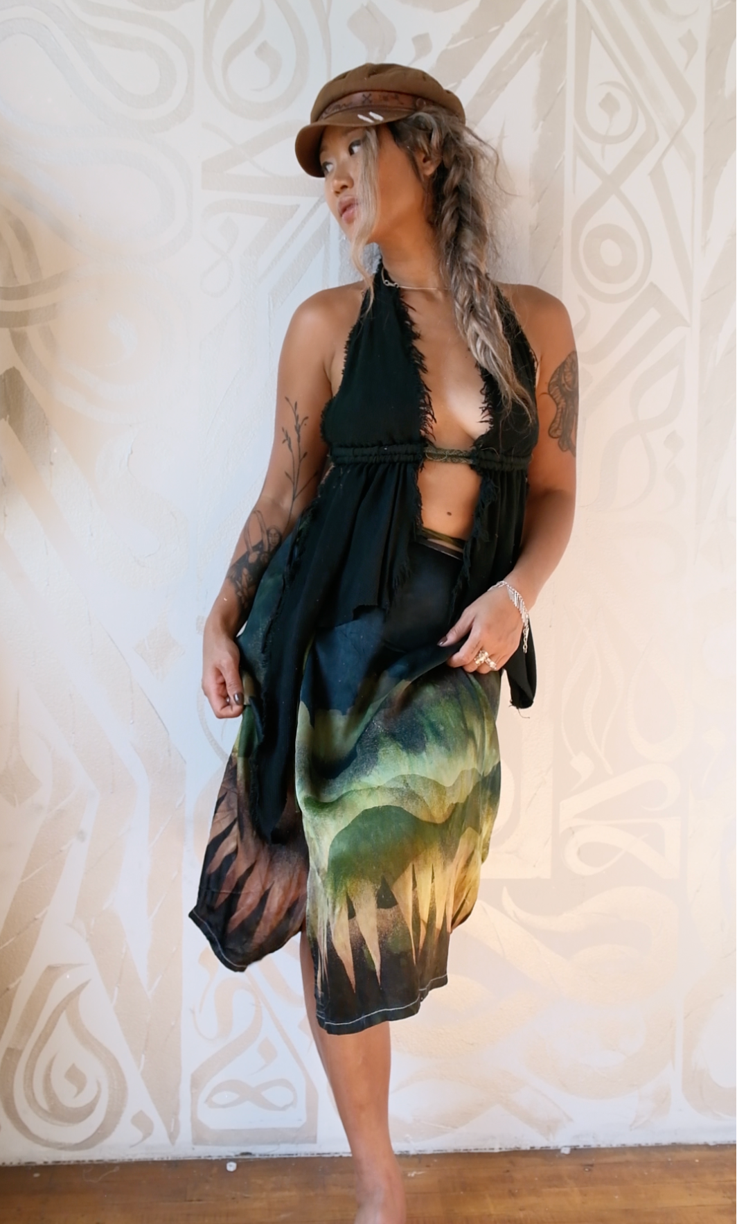 S/M - Mysteries of the Mountains - Tapestry Wrap Skirt- Orange Peel Waste Cellulose  vegan "silk"