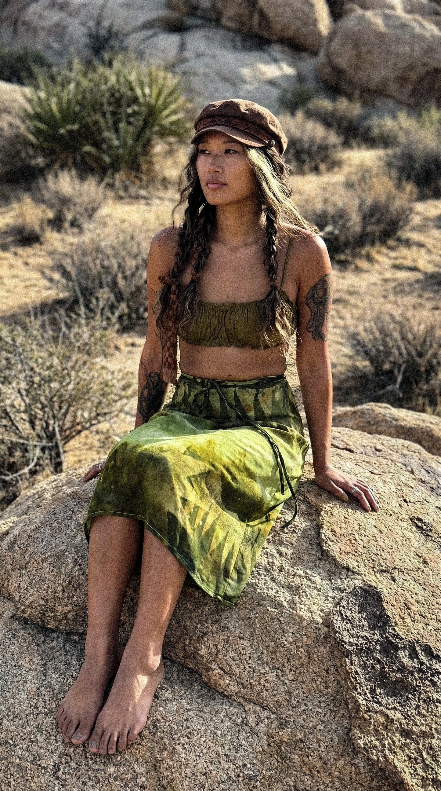 S/M - Emerald Peaks- Orange Peel waste fabric-  Wrap Skirt