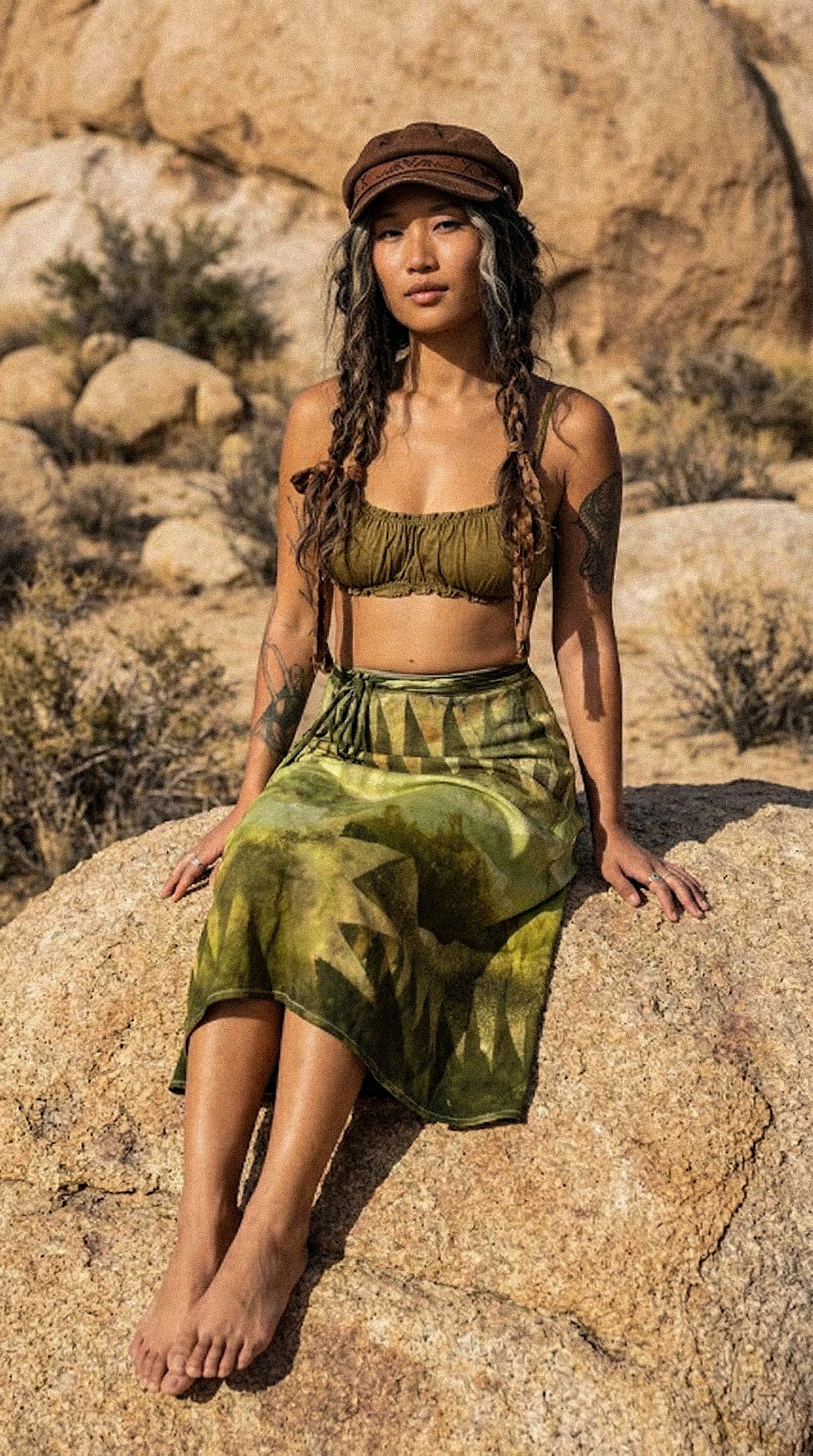 S/M - Emerald Peaks- Orange Peel waste fabric-  Wrap Skirt