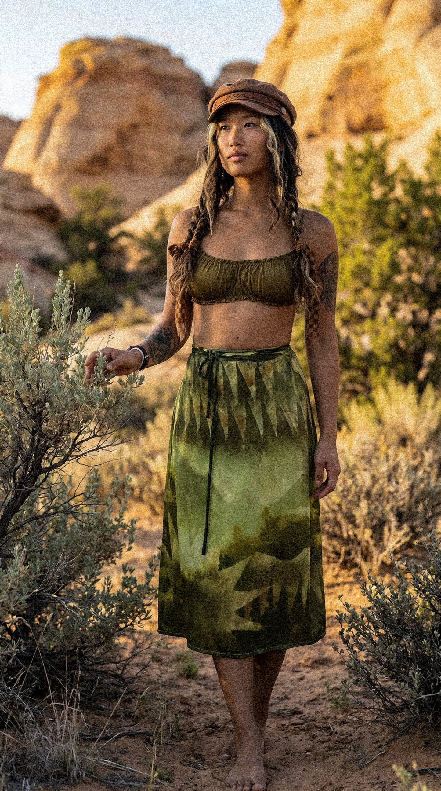 S/M - Emerald Peaks- Orange Peel waste fabric-  Wrap Skirt