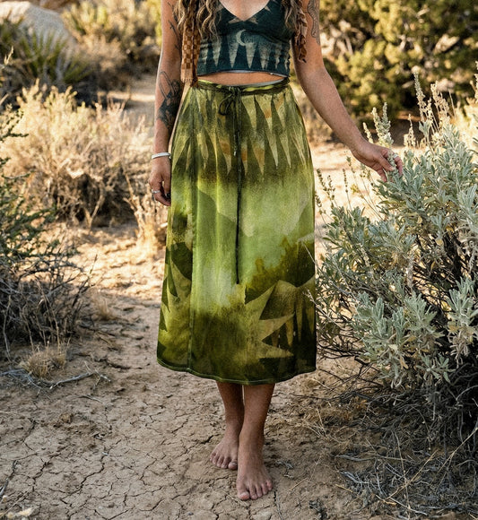 S/M - Emerald Peaks- Orange Peel waste fabric-  Wrap Skirt