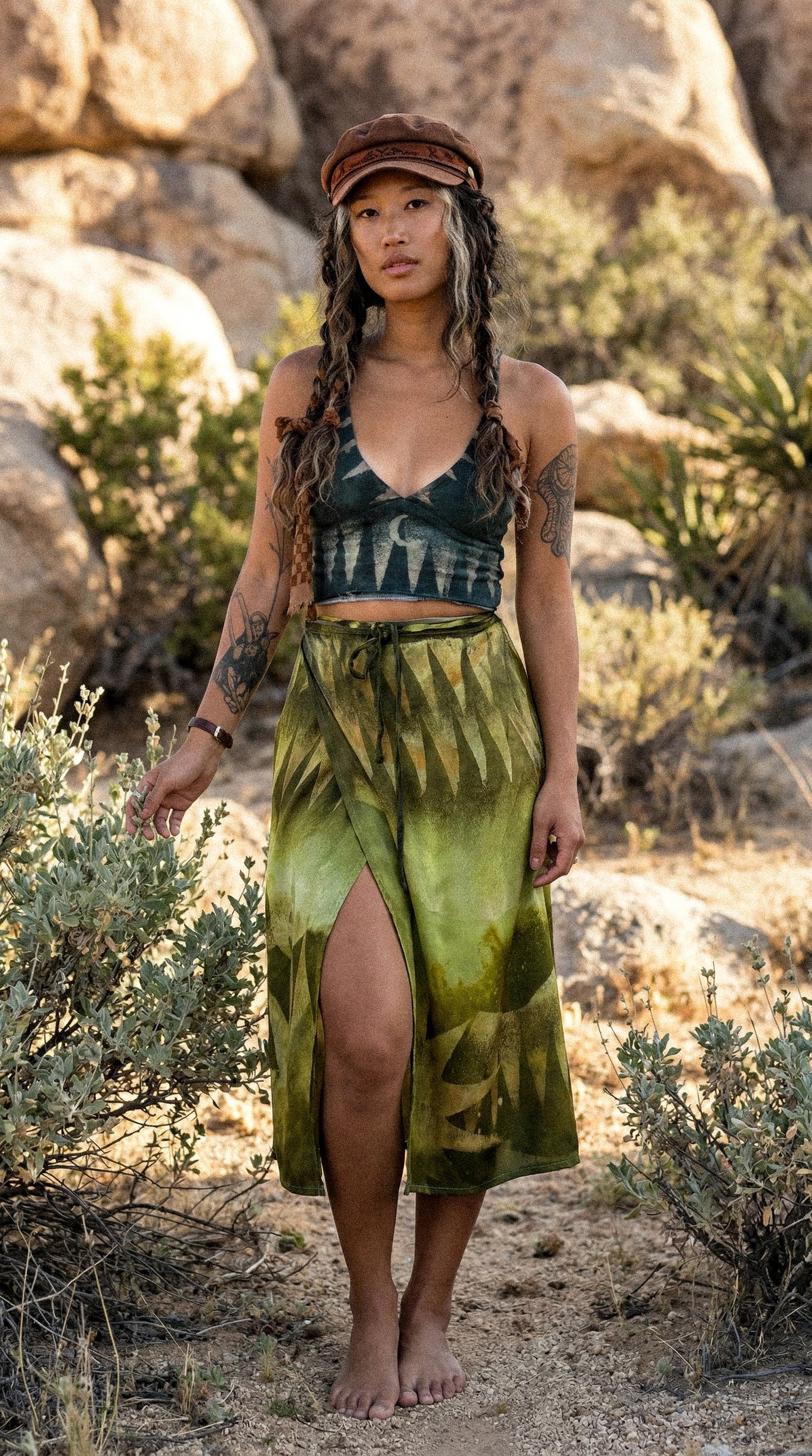 S/M - Emerald Peaks- Orange Peel waste fabric-  Wrap Skirt
