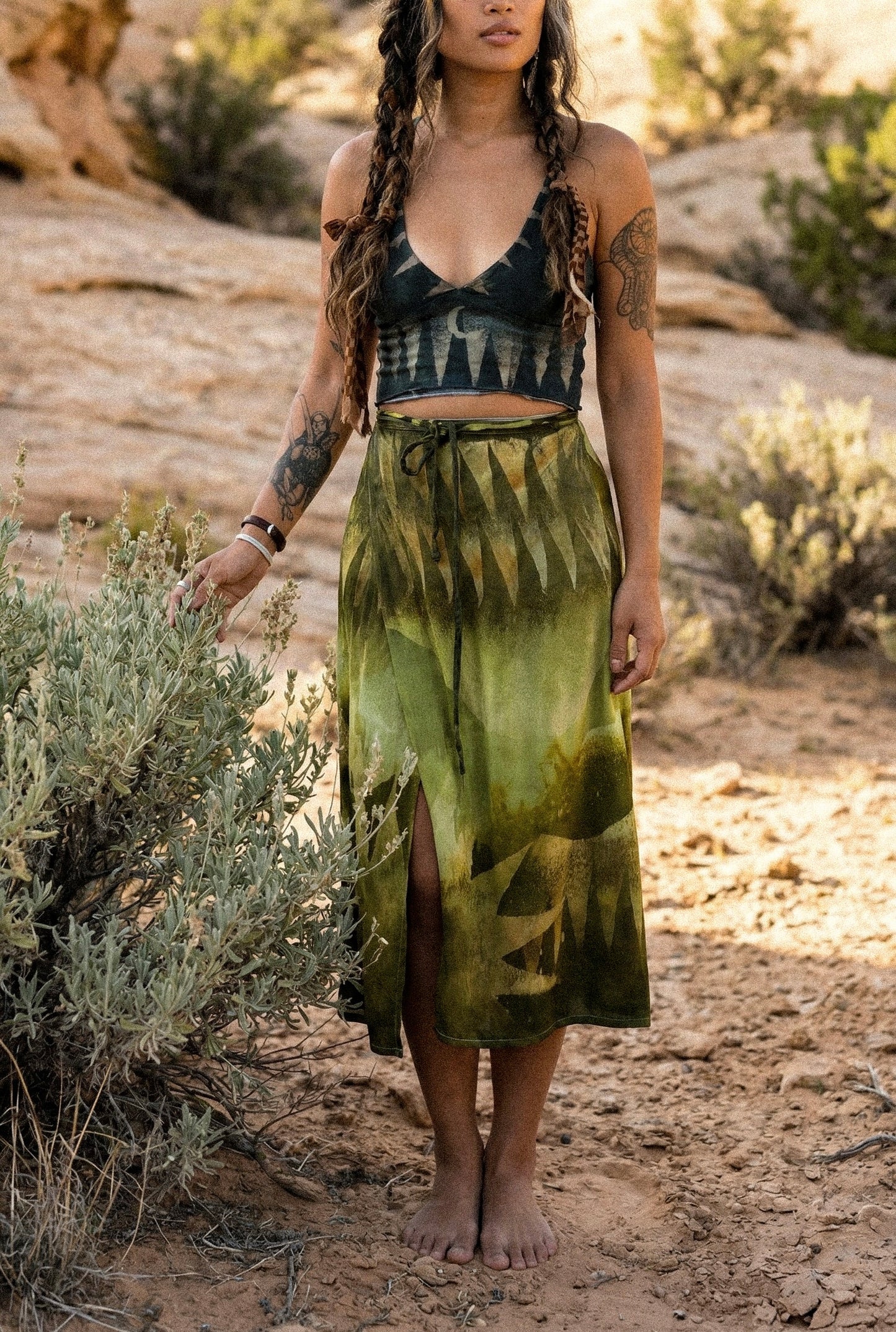 S/M - Emerald Peaks- Orange Peel waste fabric-  Wrap Skirt
