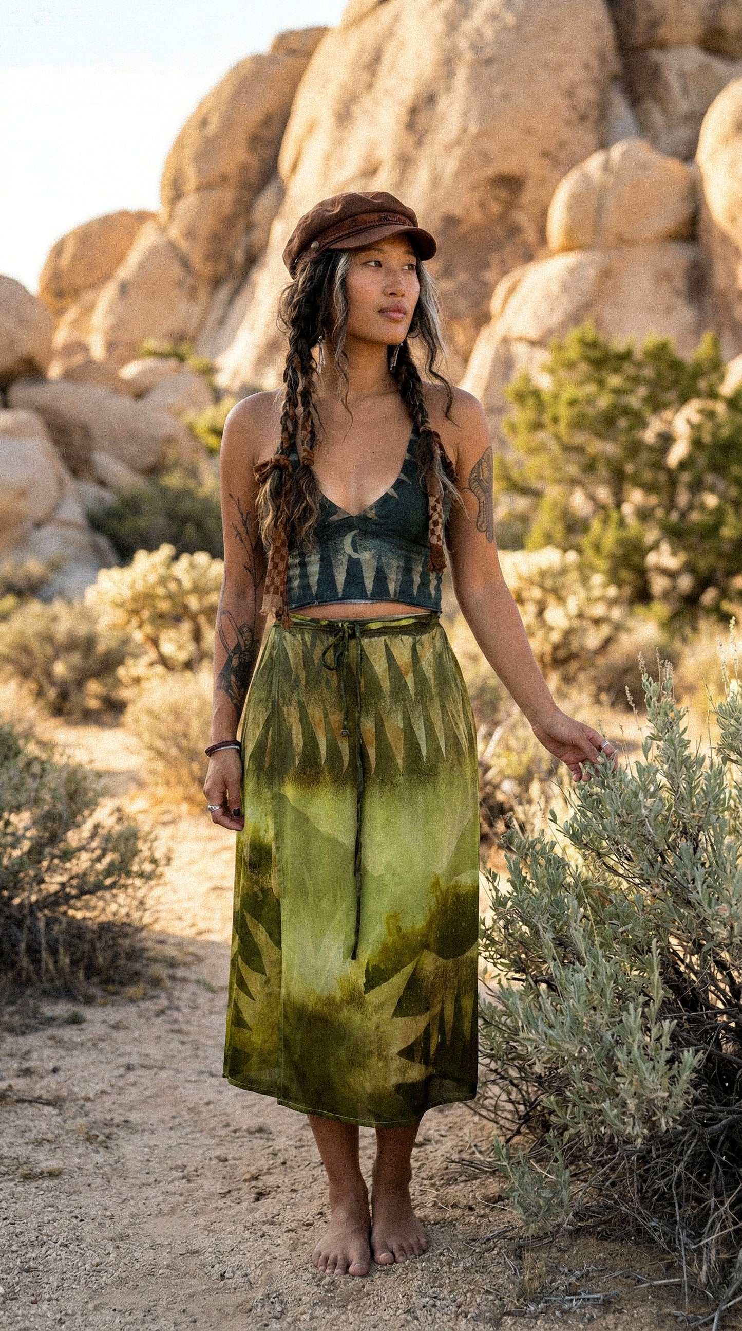 S/M - Emerald Peaks- Orange Peel waste fabric-  Wrap Skirt