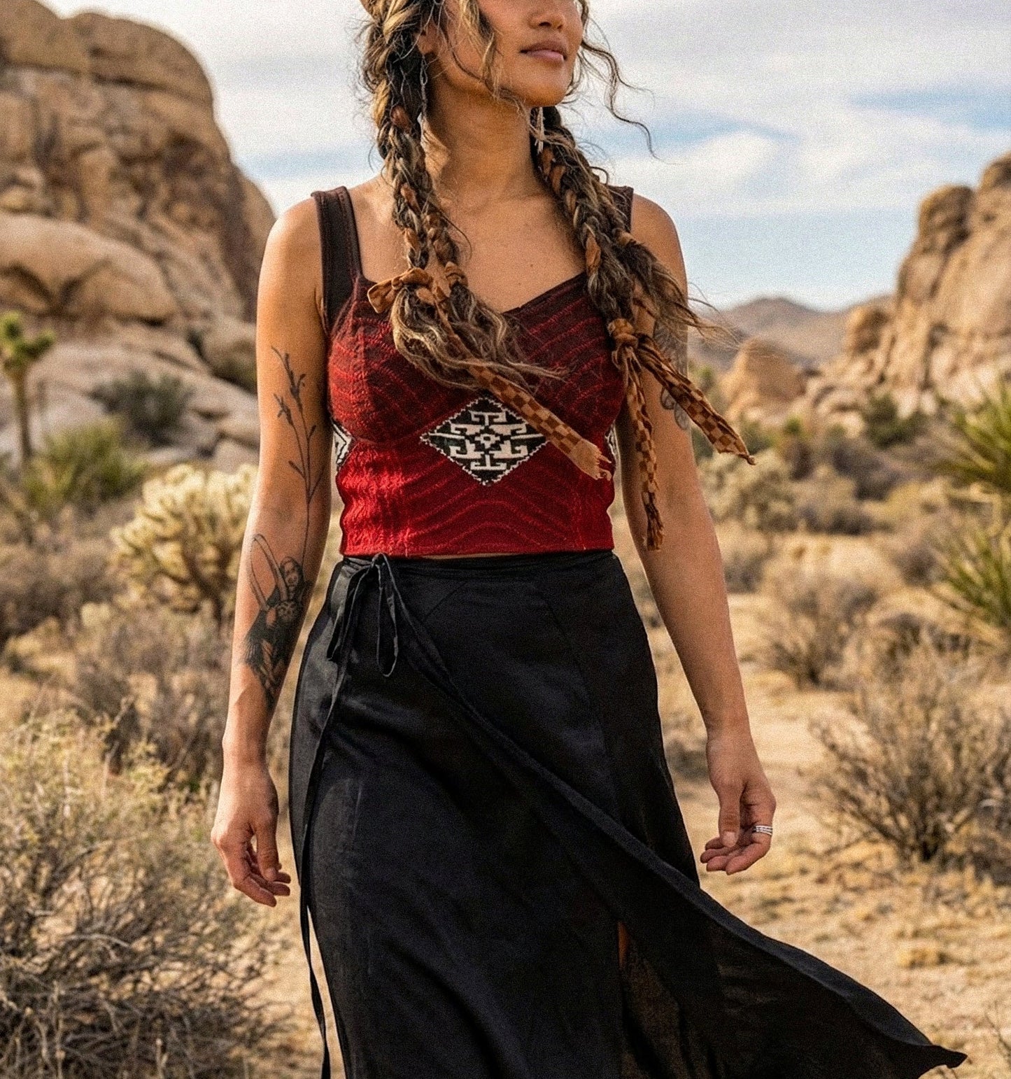 Small- Charcoal Embers Continuum Integration-Charcoal Embers Corset Top -Limited Edition- 2 Ready to Ship- Hand dyed-70's Vintage Vietnamese Hmong hilltribe woven textile patches