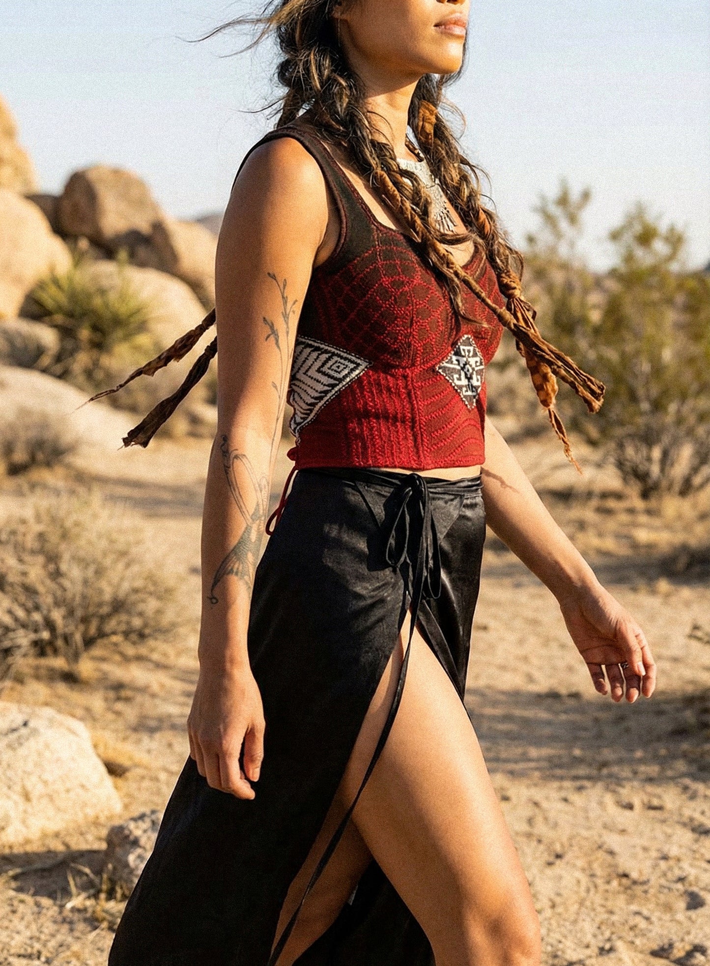 Small- Charcoal Embers Continuum Integration-Charcoal Embers Corset Top -Limited Edition- 2 Ready to Ship- Hand dyed-70's Vintage Vietnamese Hmong hilltribe woven textile patches