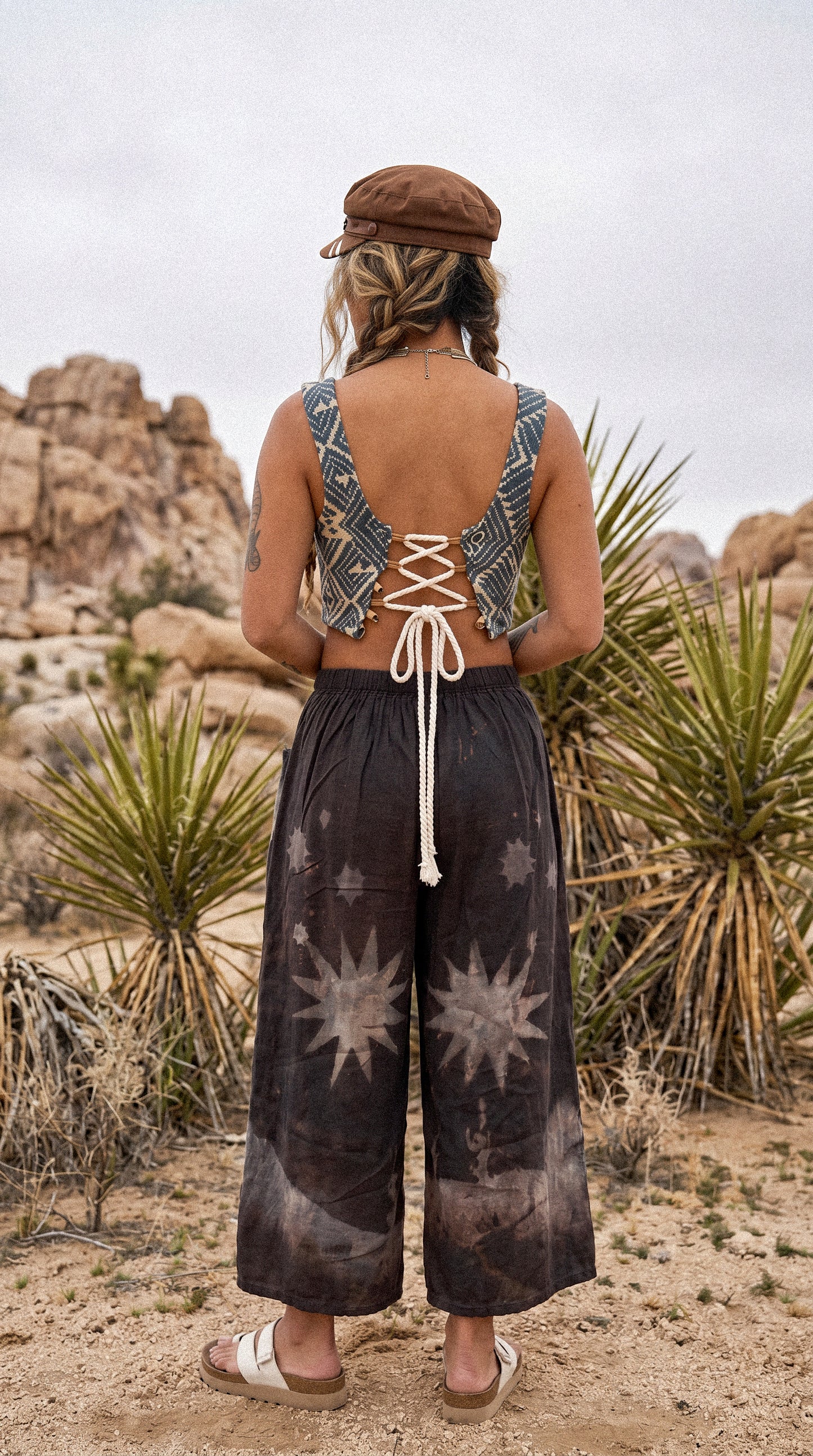 Small/Medium - Mysteries of transformation Pants - OOAK Wide Legged - Short - 100% LinenLinen Pants - upcycled/ Regenerazhinh