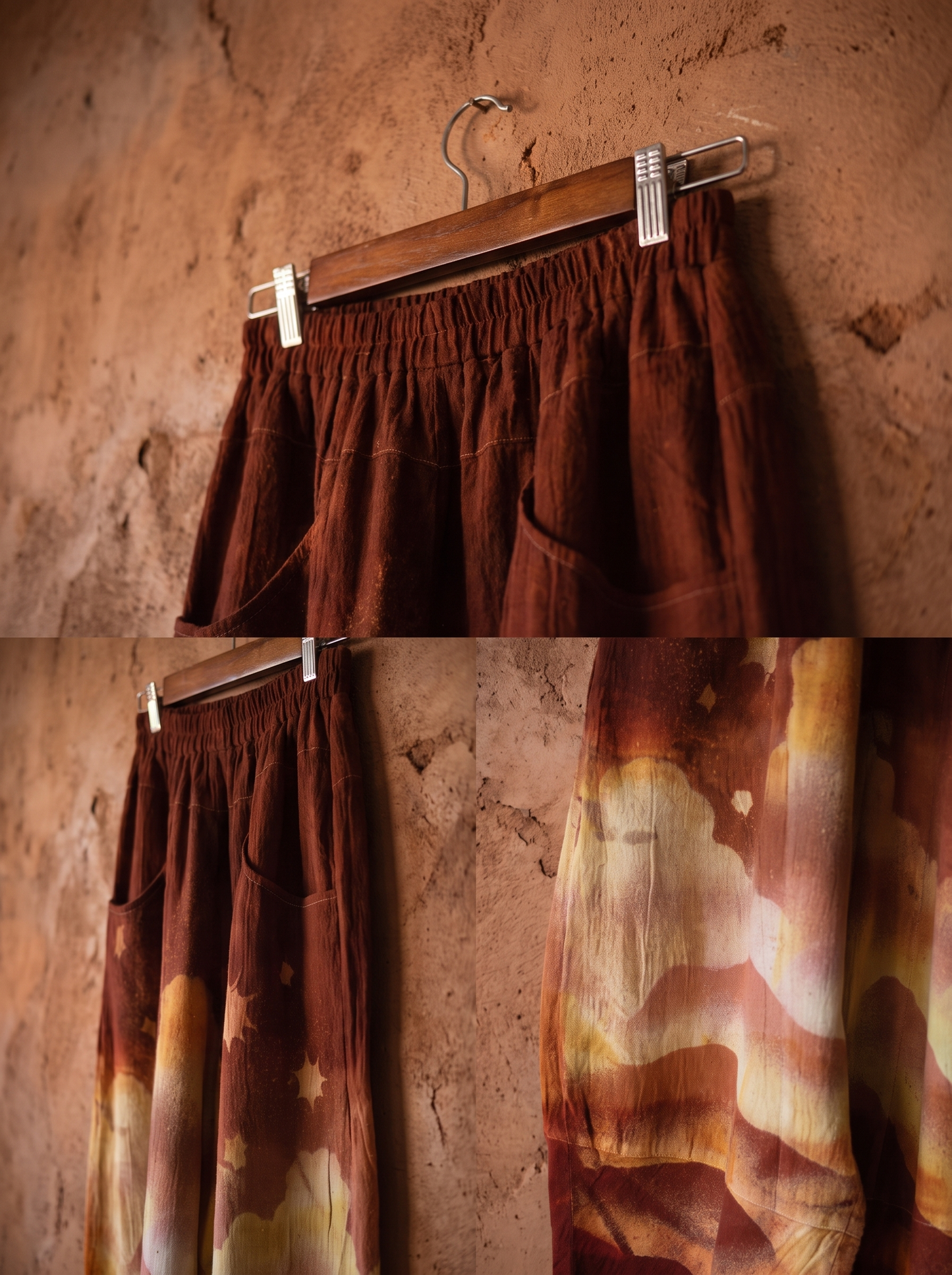 New! 4 Pre Order Slots - Golden Hour - Parachute Pants - 4-8 WEEKS CUSTOM  SLOT-Solar Power Terracotta-  100% Organic Hand loomed Kala Cotton - Limited Series