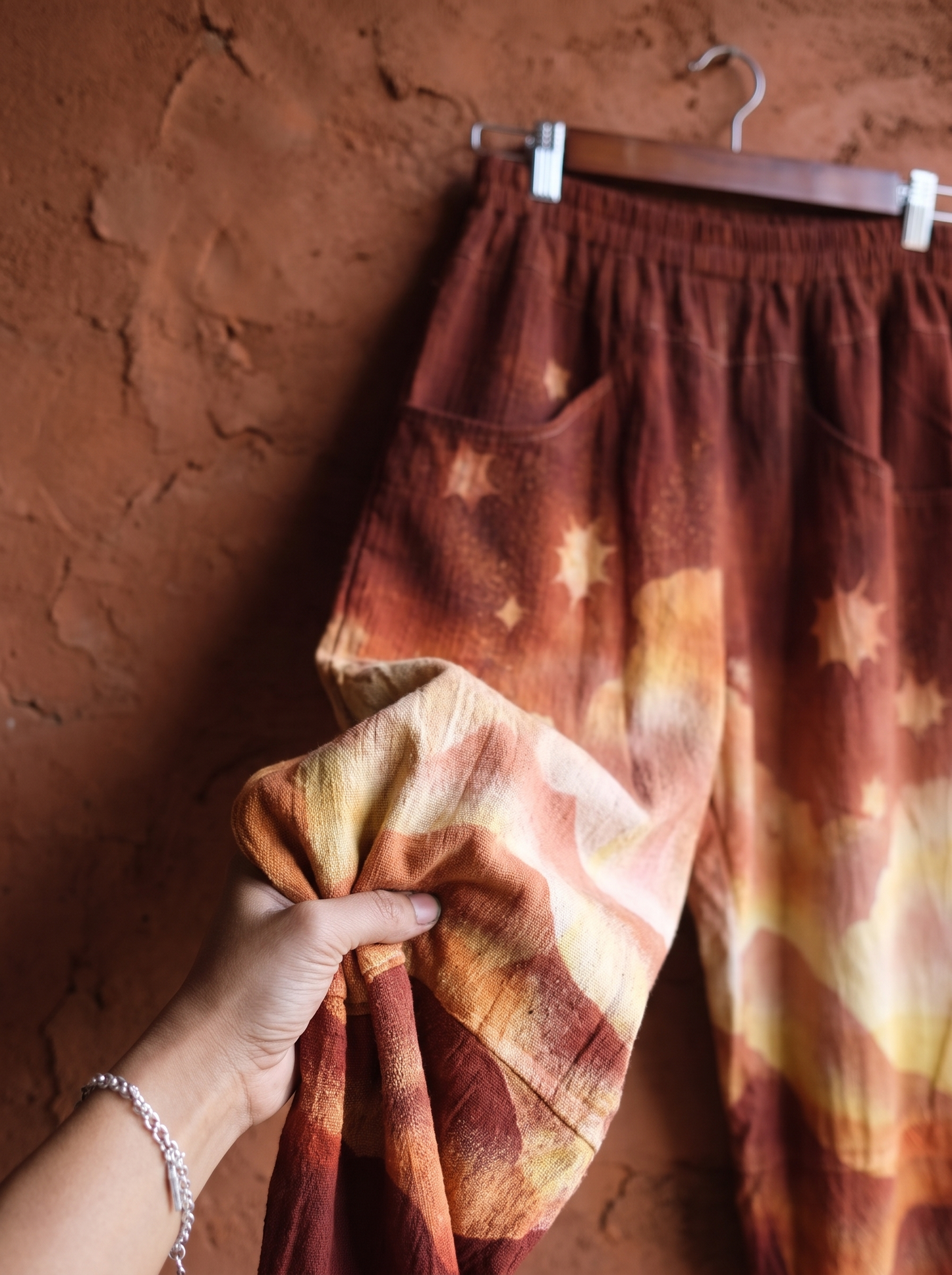 New! 4 Pre Order Slots - Golden Hour - Parachute Pants - 4-8 WEEKS CUSTOM  SLOT-Solar Power Terracotta-  100% Organic Hand loomed Kala Cotton - Limited Series